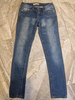 Vintage Womens Paris Blues Low Rise Skinny Jeans Medium Wash Size 3 Juniors Y2K